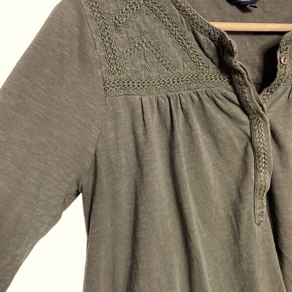 LUCKY BRAND Dark Green Embroidered Cotton Peasant Blouse Top - Picture 4 of 7